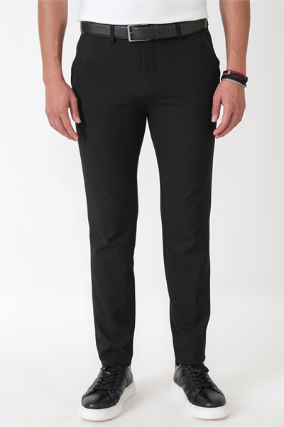 Slim Fit Yan Cep Esnek Yünlü Siyah Pantolon P 1232