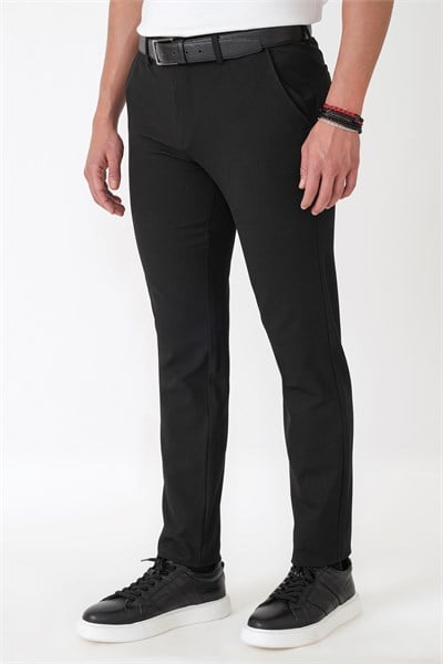 Slim Fit Yan Cep Esnek Yünlü Siyah Pantolon P 1232