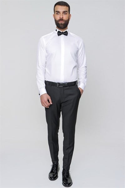 Slim Fit Yan Cep Yünlü Düz Siyah Kumaş Pantolon P 2020