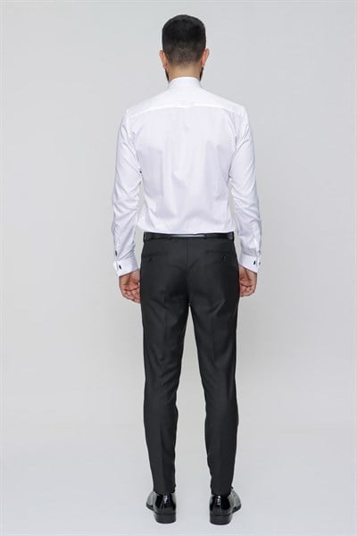 Slim Fit Yan Cep Yünlü Düz Siyah Kumaş Pantolon P 2020