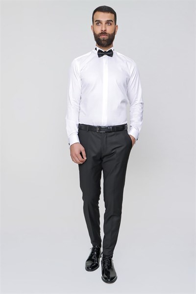 Slim Fit Yan Cep Yünlü Düz Siyah Kumaş Pantolon P 2020