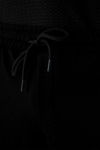 Slim Fit Yan Cepli Beli İpli %97 Pamuk Siyah Jogger Pantolon ATP 033