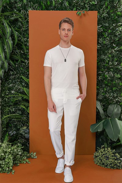 Slim Fit Yan Cepli Beli İpli Pamuklu Ekru Jogger Pantolon ATP 030