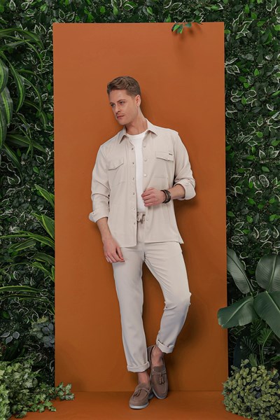 Slim Fit Yan Cepli Beli İpli Pamuklu Taş Jogger Pantolon ATP 030