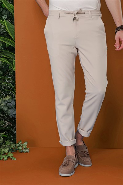 Slim Fit Yan Cepli Beli İpli Pamuklu Taş Jogger Pantolon ATP 030