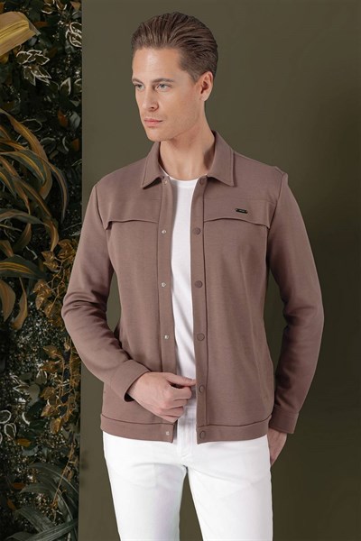 Slim Fit Yan Cepli Çıtçıtlı Esnek Pamuk Kakao Gömlek Ceket G 1562