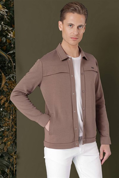 Slim Fit Yan Cepli Çıtçıtlı Esnek Pamuk Kakao Gömlek Ceket G 1562
