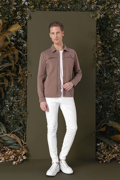 Slim Fit Yan Cepli Çıtçıtlı Esnek Pamuk Kakao Gömlek Ceket G 1562