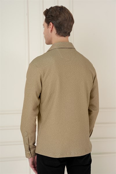 Slim Fit Yan Cepli Çıtçıtlı Kapitone Dokuma Camel Gömlek Ceket G 1581