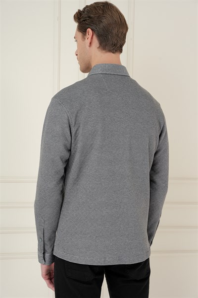 Slim Fit Yan Cepli Çıtçıtlı Kapitone Dokuma Gri Gömlek Ceket G 1581