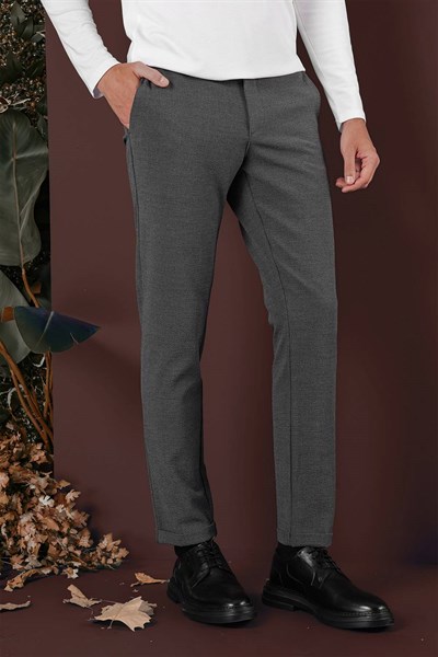 Slim Fit Yan Cepli Dokulu Esnek Antrasit Pantolon P 1139