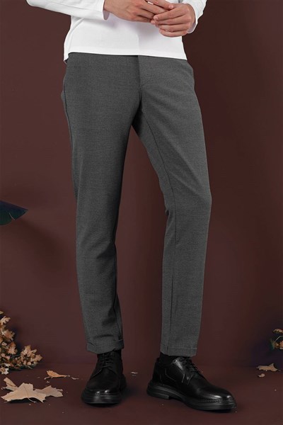 Slim Fit Yan Cepli Dokulu Esnek Antrasit Pantolon P 1139