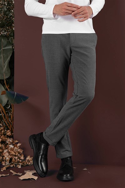 Slim Fit Yan Cepli Dokulu Esnek Antrasit Pantolon P 1139