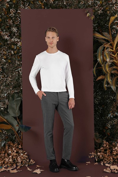 Slim Fit Yan Cepli Dokulu Esnek Antrasit Pantolon P 1139