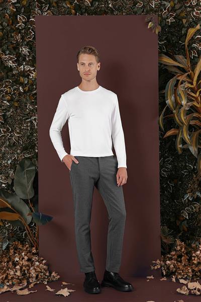 Slim Fit Yan Cepli Dokulu Esnek Casual Antrasit Pantolon P 1139