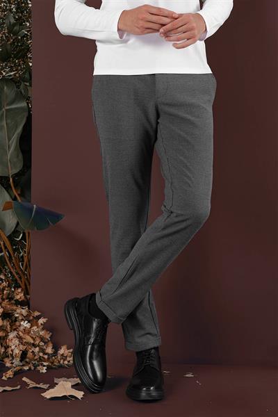 Slim Fit Yan Cepli Dokulu Esnek Casual Antrasit Pantolon P 1139