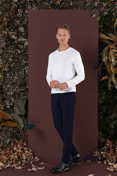 Slim Fit Yan Cepli Dokulu Esnek Lacivert Pantolon P 1139