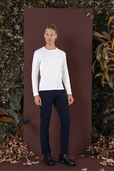 Slim Fit Yan Cepli Dokulu Esnek Lacivert Pantolon P 1139