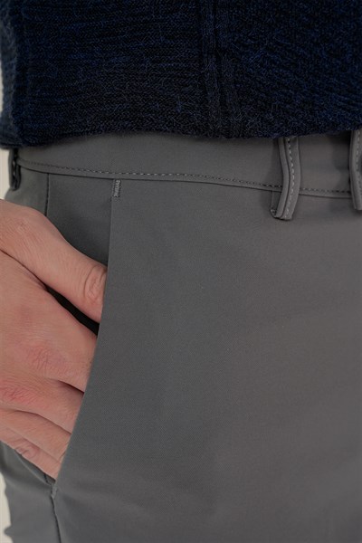 Slim Fit Yan Cepli Düz Esnek Casual Füme Pantolon P 1144