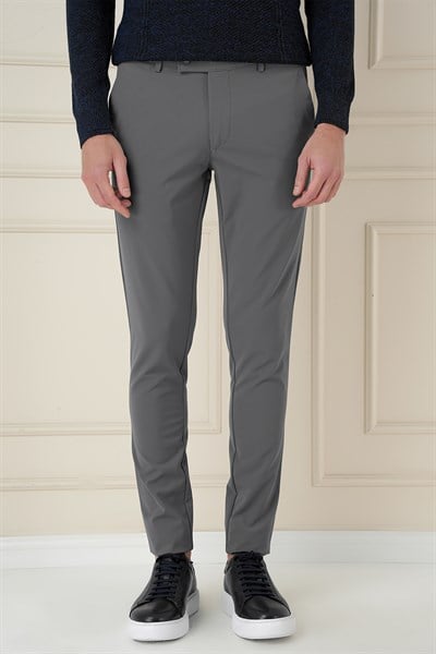 Slim Fit Yan Cepli Düz Esnek Casual Füme Pantolon P 1144