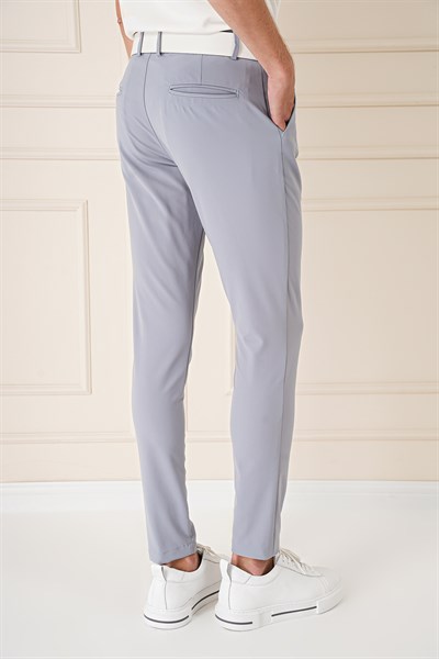 Slim Fit Yan Cepli Düz Esnek Casual Gri Mavi Pantolon P 1144