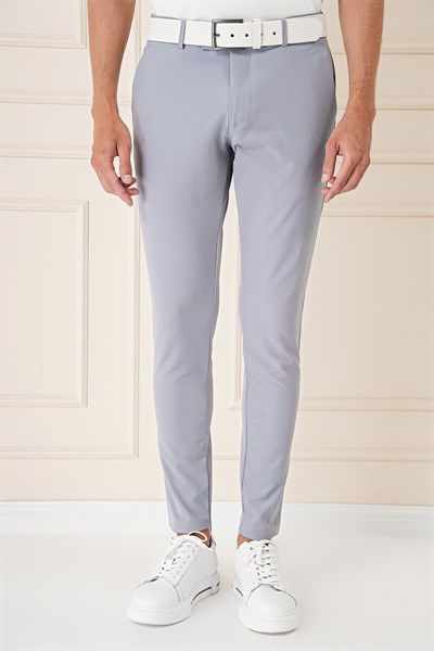 Slim Fit Yan Cepli Düz Esnek Casual Gri Mavi Pantolon P 1144