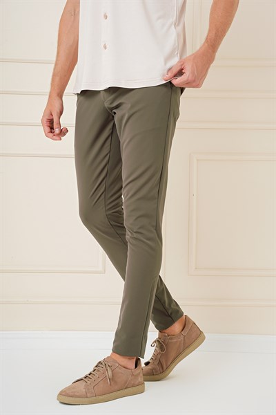 Slim Fit Yan Cepli Düz Esnek Casual Haki Pantolon P 1144