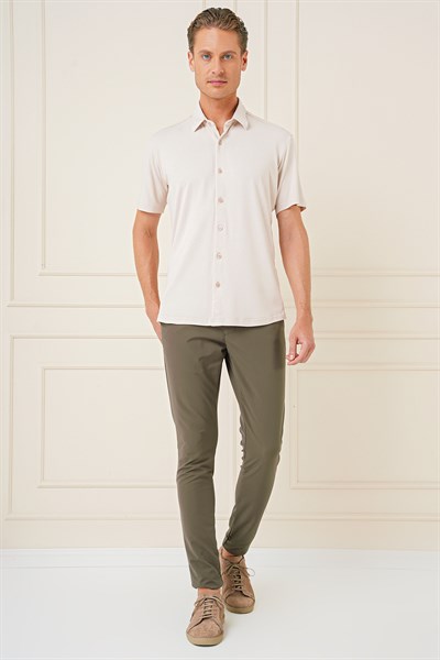 Slim Fit Yan Cepli Düz Esnek Casual Haki Pantolon P 1144