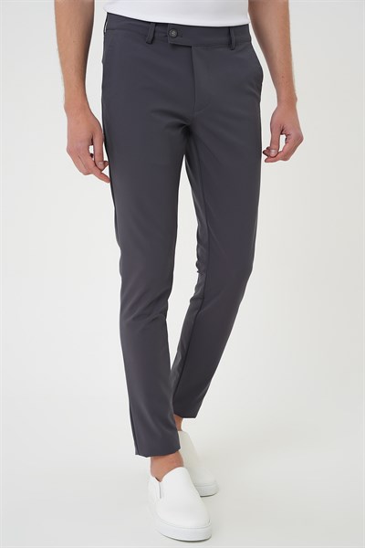 Slim Fit Yan Cepli Düz Esnek Casual Koyu Füme Pantolon P 1144