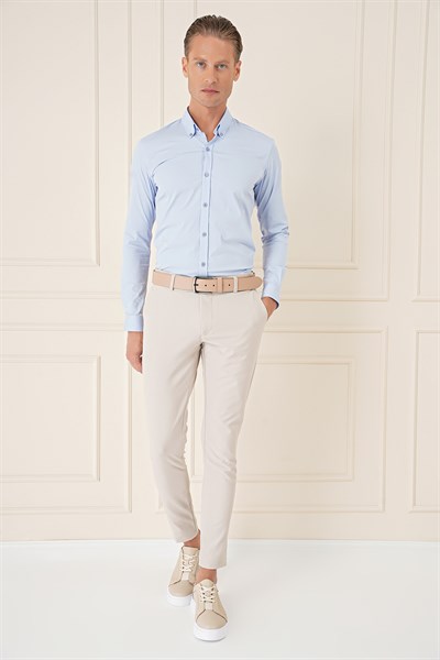 Slim Fit Yan Cepli Düz Esnek Casual Kum Pantolon P 1144