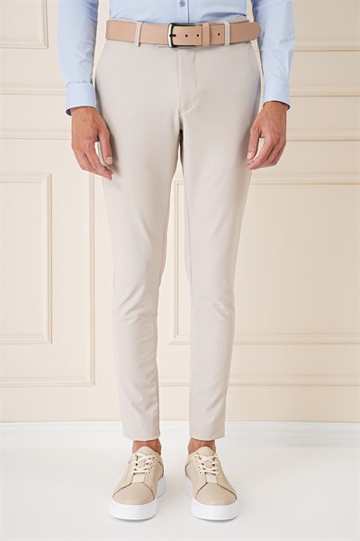 Slim Fit Yan Cepli Düz Esnek Casual Kum Pantolon P 1144