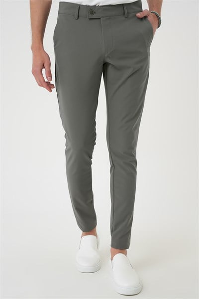 Slim Fit Yan Cepli Düz Esnek Casual Su Yeşili Pantolon P 1144
