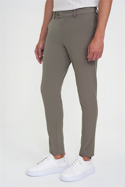 Slim Fit Yan Cepli Düz Esnek Casual Vizon Pantolon P 1144