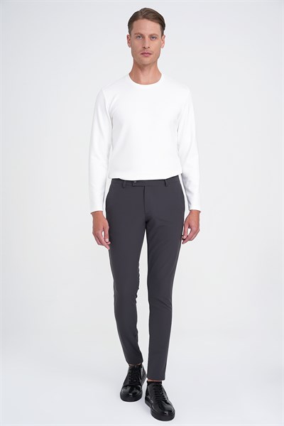 Slim Fit Yan Cepli Düz Esnek Pamuk Casual Antrasit Pantolon P 1144