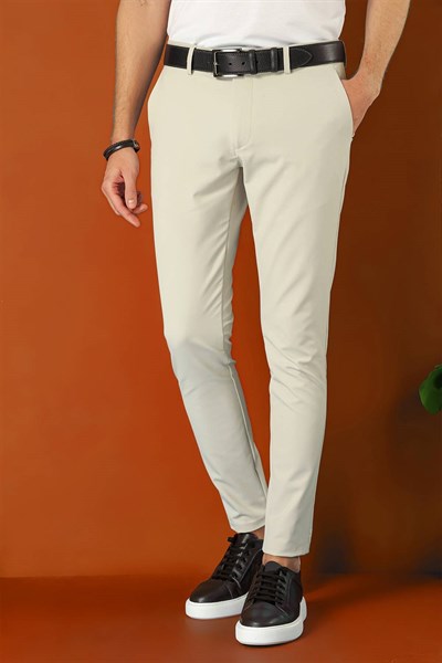 Slim Fit Yan Cepli Düz Esnek Pamuk Casual Taş Pantolon P 1144