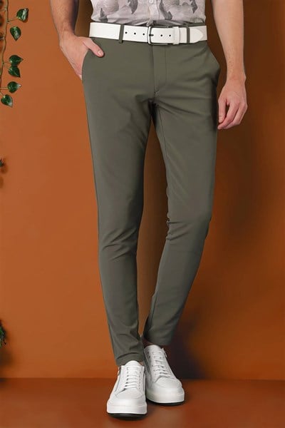 Slim Fit Yan Cepli Düz Esnek Pamuk Casual Nefti Pantolon P 1144
