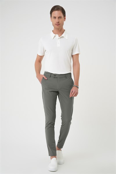 Slim Fit Yan Cepli Düz Esnek Pamuk Casual Su Yeşili Pantolon P 1144