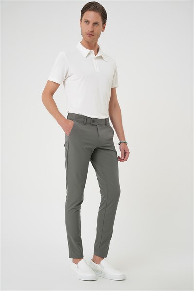 Slim Fit Yan Cepli Düz Esnek Pamuk Casual Su Yeşili Pantolon P 1144