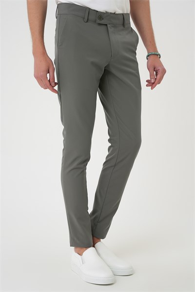 Slim Fit Yan Cepli Düz Esnek Pamuk Casual Su Yeşili Pantolon P 1144