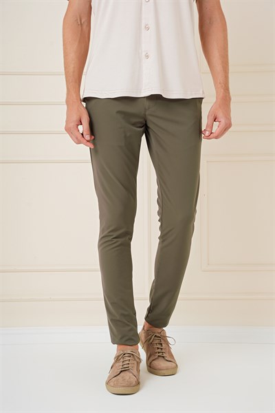 Slim Fit Yan Cepli Düz Esnek Pamuk Casual Haki Pantolon P 1144