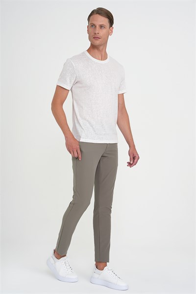 Slim Fit Yan Cepli Düz Esnek Pamuk Casual Vizon Pantolon P 1144