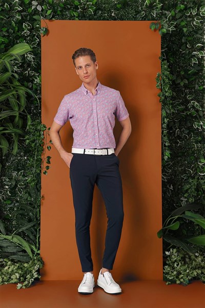 Slim Fit Yan Cepli Düz Esnek Pamuk Casual Lacivert Pantolon P 1144