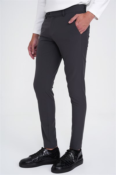 Slim Fit Yan Cepli Düz Esnek Pamuk Casual Antrasit Pantolon P 1144
