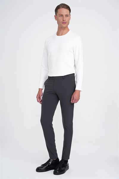 Slim Fit Yan Cepli Düz Esnek Pamuk Casual Antrasit Pantolon P 1144