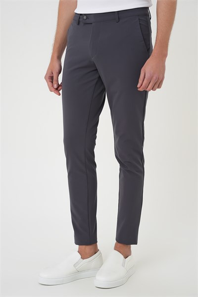Slim Fit Yan Cepli Düz Esnek Pamuk Casual Koyu Füme Pantolon P 1144