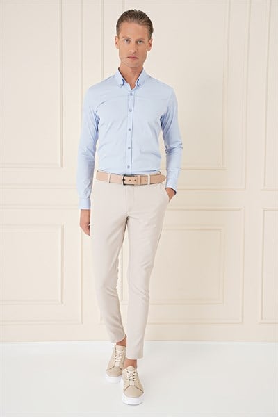 Slim Fit Yan Cepli Düz Esnek Pamuk Casual Kum Pantolon P 1144