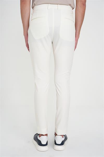 Slim Fit Yan Cepli Esnek Düz Beyaz Pamuk Pantolon P 1197