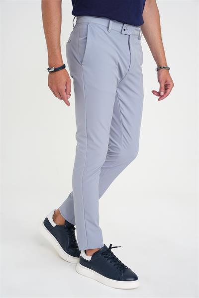 Slim Fit Yan Cepli Esnek Düz Grimavi Pamuk Pantolon P 1197