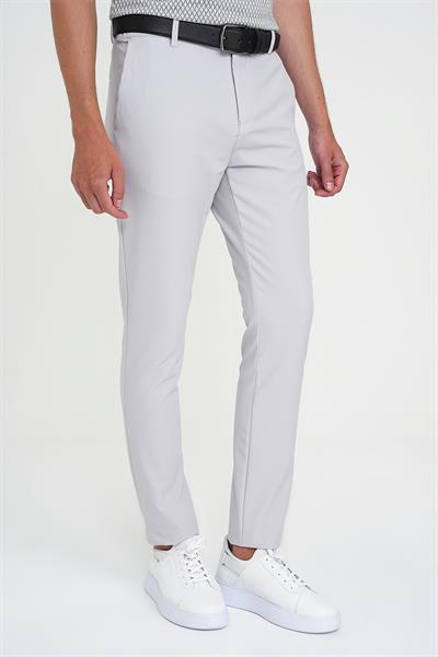 Slim Fit Yan Cepli Esnek Düz Koyu Taş Pamuk Pantolon P 1197