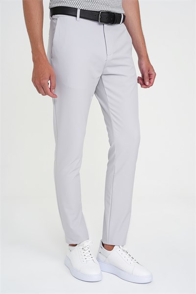 Slim Fit Yan Cepli Esnek Düz Koyu Taş Pamuk Pantolon P 1197